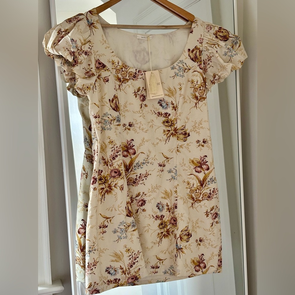 NWT DÔEN Marci Dress in Field of Tulips Floral Puff Sleeve Mini | XL